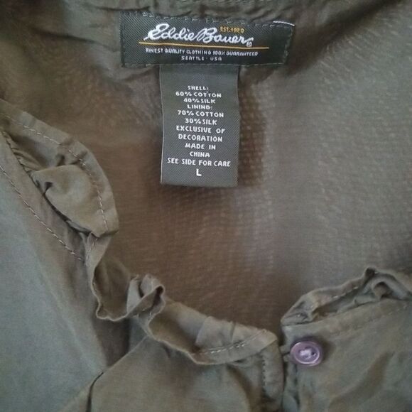 Eddie Bauer Olive Green Ruffle Sleeveless Top Wmn's size Large - Picture 4 of 5